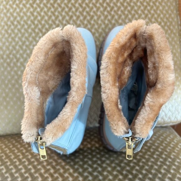 Free People Fable Faux Fur Leather Sky Blue Suede Platform Lug Sole Boots NEW - Picture 2 of 16